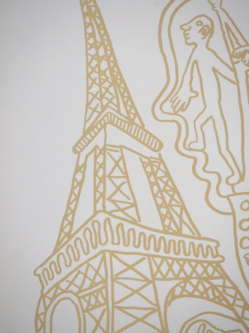 Yvon TAILLANDIER : Paris : La Tour Eiffel en doré sur crème, Sérigraphie originale (photo de détail 6) - Crédit photo : Galerie Art.Paris