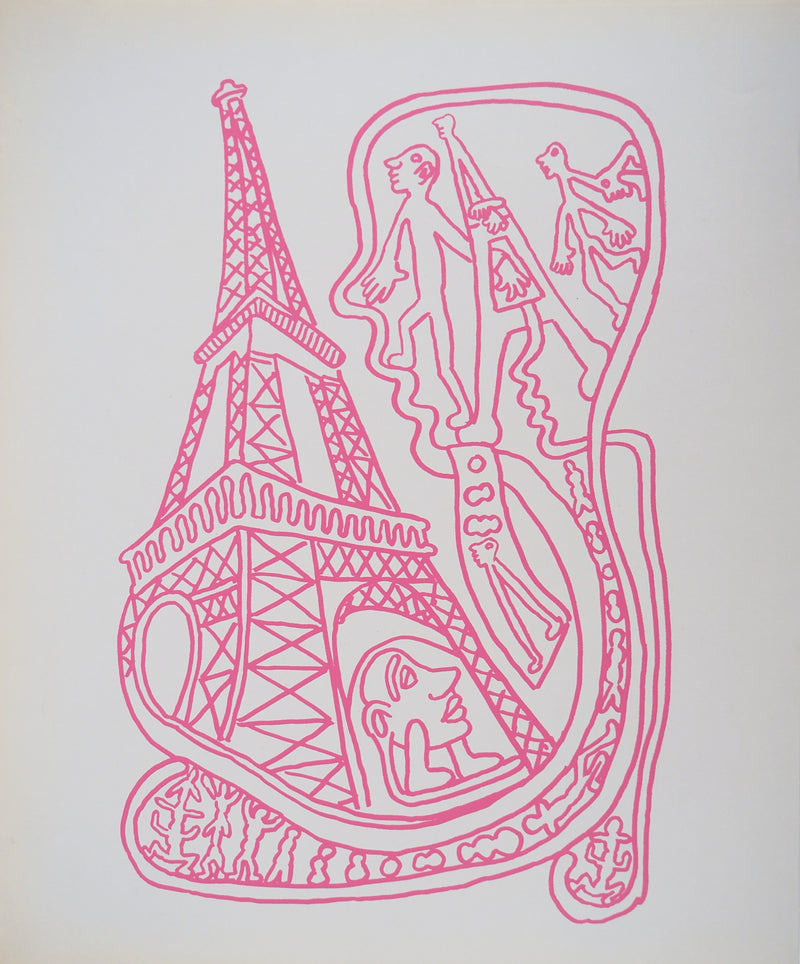 Yvon TAILLANDIER : Paris : La Tour Eiffel en rose sur crème, Sérigraphie originale (vue générale) - Crédit photo : Galerie Art.Paris