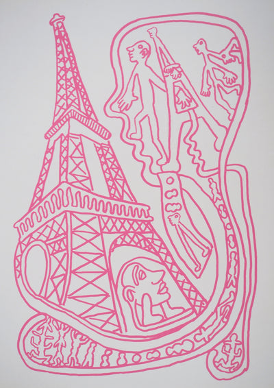 Yvon TAILLANDIER : Paris : La Tour Eiffel en rose sur crème, Sérigraphie originale (photo de détail 2) - Crédit photo : Galerie Art.Paris