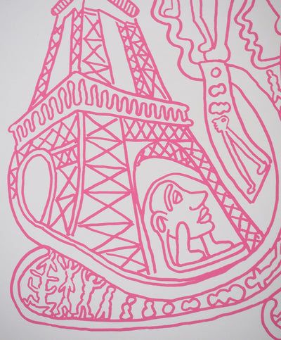 Yvon TAILLANDIER : Paris : La Tour Eiffel en rose sur crème, Sérigraphie originale (photo de détail 3) - Crédit photo : Galerie Art.Paris