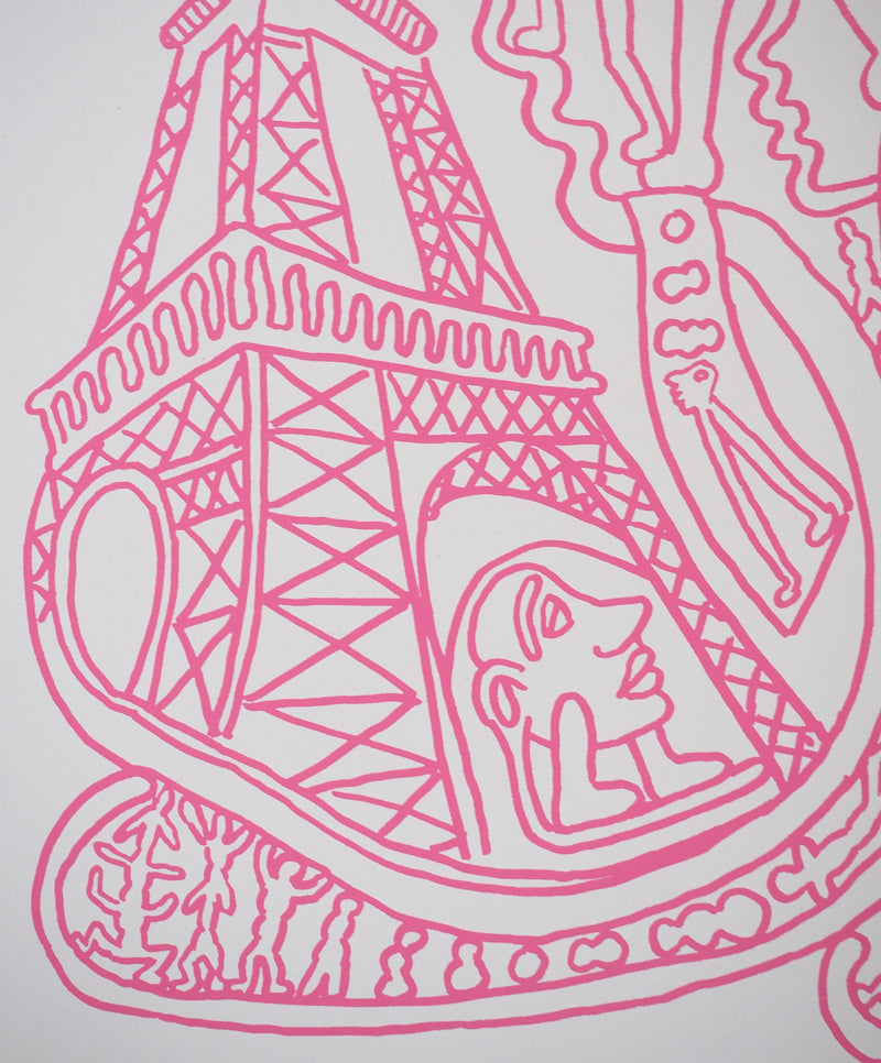 Yvon TAILLANDIER : Paris : La Tour Eiffel en rose sur crème, Sérigraphie originale (photo de détail 3) - Crédit photo : Galerie Art.Paris