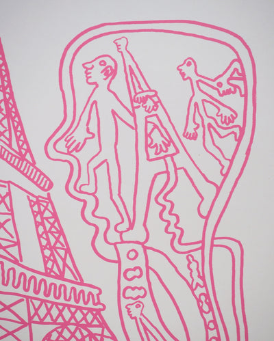 Yvon TAILLANDIER : Paris : La Tour Eiffel en rose sur crème, Sérigraphie originale (photo de détail 4) - Crédit photo : Galerie Art.Paris