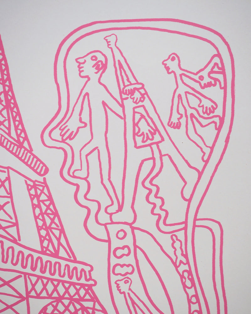 Yvon TAILLANDIER : Paris : La Tour Eiffel en rose sur crème, Sérigraphie originale (photo de détail 4) - Crédit photo : Galerie Art.Paris