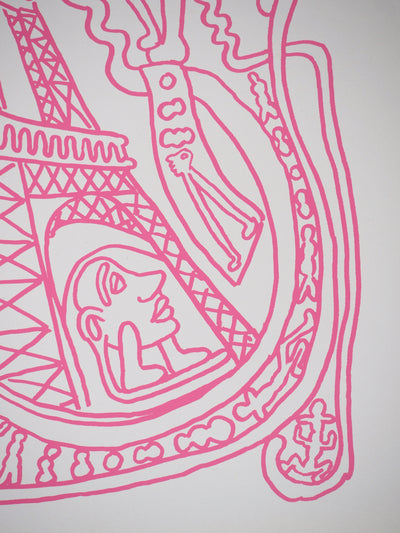 Yvon TAILLANDIER : Paris : La Tour Eiffel en rose sur crème, Sérigraphie originale (photo de détail 5) - Crédit photo : Galerie Art.Paris