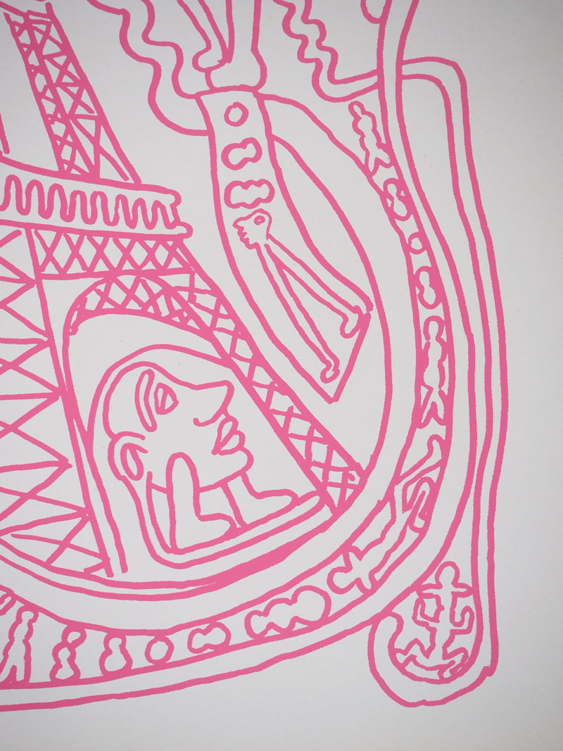 Yvon TAILLANDIER : Paris : La Tour Eiffel en rose sur crème, Sérigraphie originale (photo de détail 5) - Crédit photo : Galerie Art.Paris