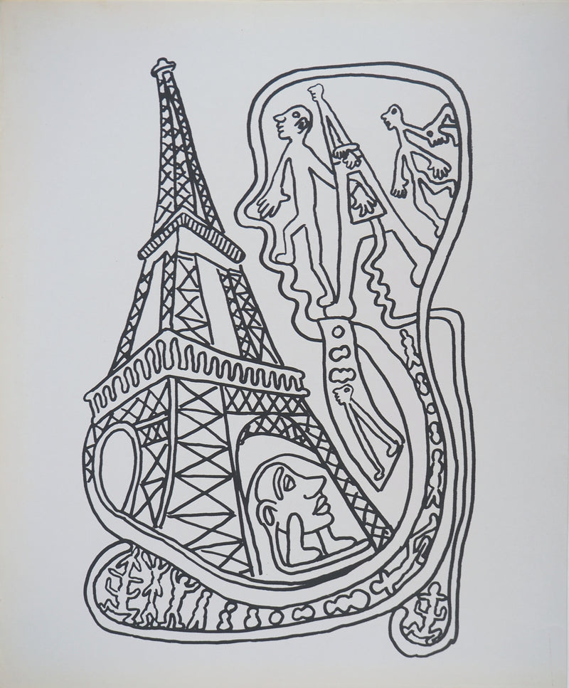 Yvon TAILLANDIER : Paris : La Tour Eiffel en noir sur crème, Sérigraphie originale (vue générale) - Crédit photo : Galerie Art.Paris