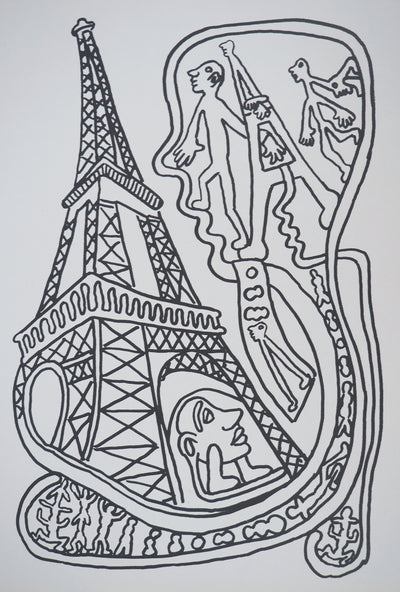 Yvon TAILLANDIER : Paris : La Tour Eiffel en noir sur crème, Sérigraphie originale (photo de détail 2) - Crédit photo : Galerie Art.Paris