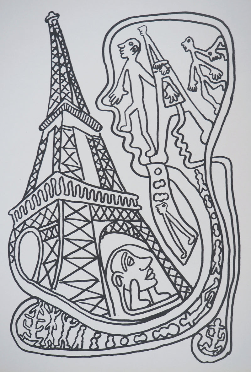 Yvon TAILLANDIER : Paris : La Tour Eiffel en noir sur crème, Sérigraphie originale (photo de détail 2) - Crédit photo : Galerie Art.Paris