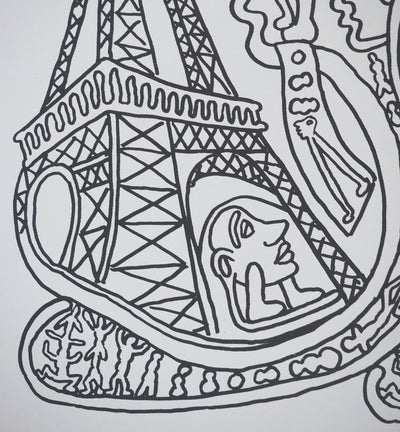 Yvon TAILLANDIER : Paris : La Tour Eiffel en noir sur crème, Sérigraphie originale (photo de détail 3) - Crédit photo : Galerie Art.Paris