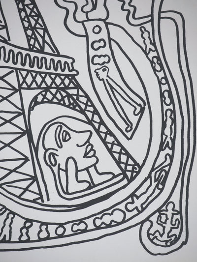 Yvon TAILLANDIER : Paris : La Tour Eiffel en noir sur crème, Sérigraphie originale (photo de détail 6) - Crédit photo : Galerie Art.Paris