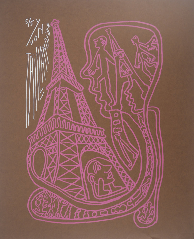Yvon TAILLANDIER : Paris : La Tour Eiffel en rose sur marron, Sérigraphie originale (vue générale) - Crédit photo : Galerie Art.Paris