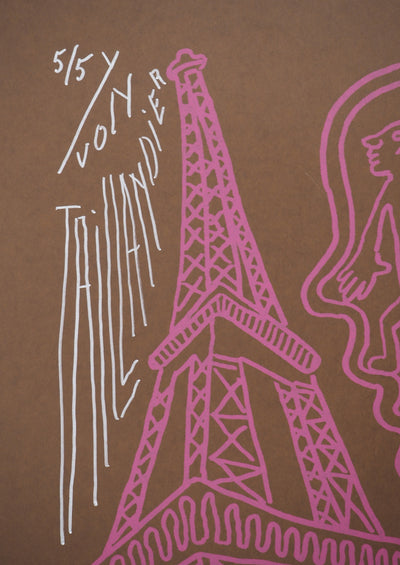 Yvon TAILLANDIER : Paris : La Tour Eiffel en rose sur marron, Sérigraphie originale (photo de détail 3) - Crédit photo : Galerie Art.Paris