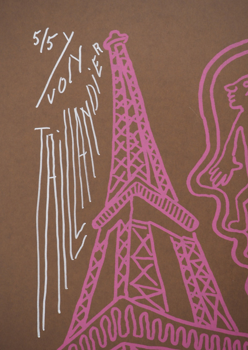 Yvon TAILLANDIER : Paris : La Tour Eiffel en rose sur marron, Sérigraphie originale (photo de détail 3) - Crédit photo : Galerie Art.Paris