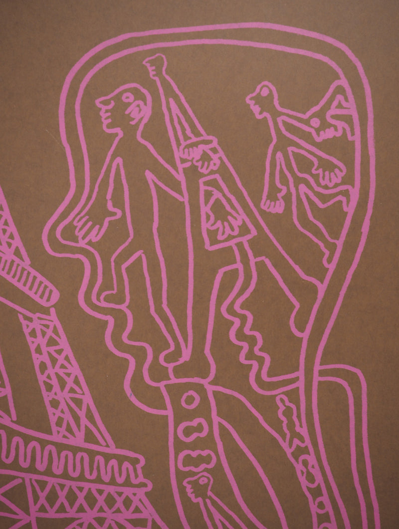 Yvon TAILLANDIER : Paris : La Tour Eiffel en rose sur marron, Sérigraphie originale (photo de détail 4) - Crédit photo : Galerie Art.Paris