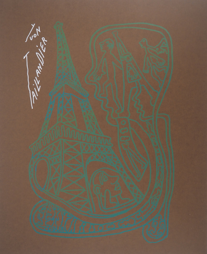 Yvon TAILLANDIER : Paris : La Tour Eiffel en vert sur marron, Sérigraphie originale (vue générale) - Crédit photo : Galerie Art.Paris