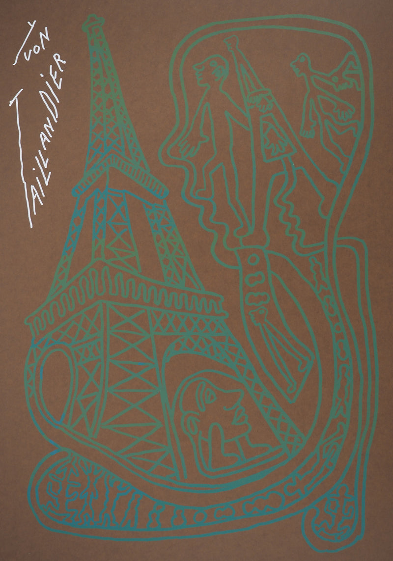 Yvon TAILLANDIER : Paris : La Tour Eiffel en vert sur marron, Sérigraphie originale (photo de détail 3) - Crédit photo : Galerie Art.Paris