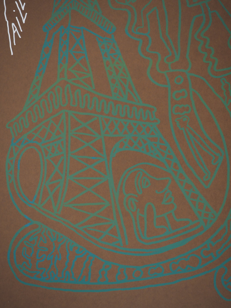 Yvon TAILLANDIER : Paris : La Tour Eiffel en vert sur marron, Sérigraphie originale (photo de détail 4) - Crédit photo : Galerie Art.Paris