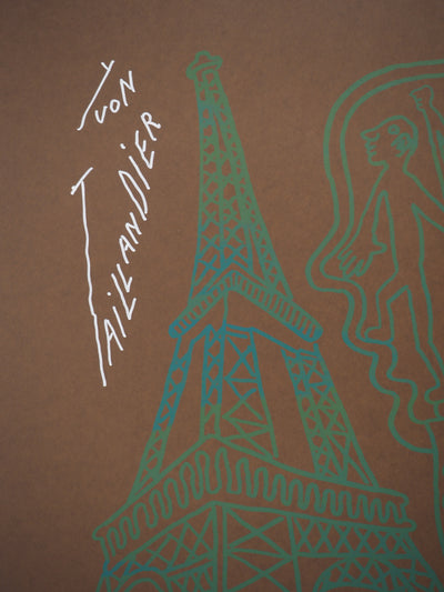 Yvon TAILLANDIER : Paris : La Tour Eiffel en vert sur marron, Sérigraphie originale (photo de détail 2) - Crédit photo : Galerie Art.Paris