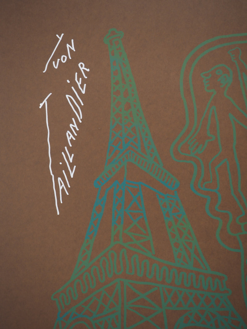 Yvon TAILLANDIER : Paris : La Tour Eiffel en vert sur marron, Sérigraphie originale (photo de détail 2) - Crédit photo : Galerie Art.Paris