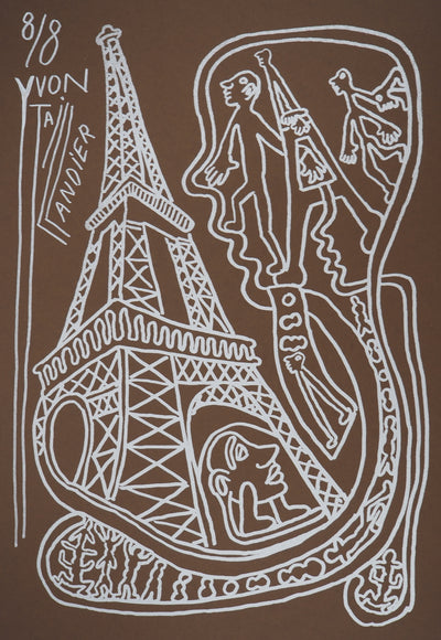 Yvon TAILLANDIER : Paris : La Tour Eiffel en argent sur marron, Sérigraphie originale (photo de détail 3) - Crédit photo : Galerie Art.Paris