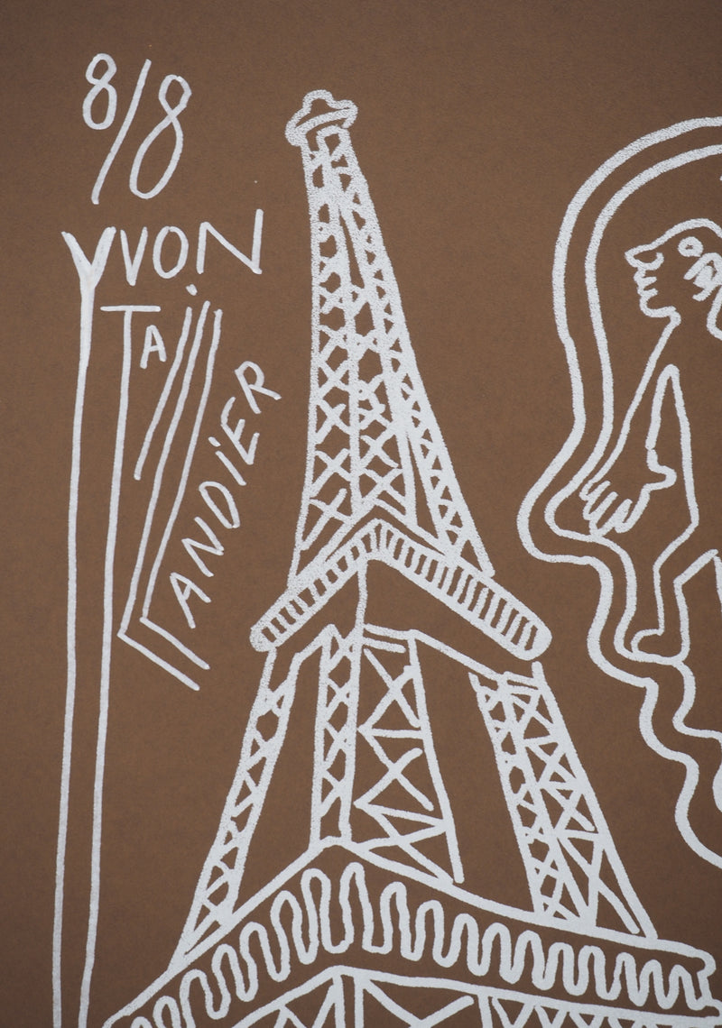 Yvon TAILLANDIER : Paris : La Tour Eiffel en argent sur marron, Sérigraphie originale (photo de détail 2) - Crédit photo : Galerie Art.Paris