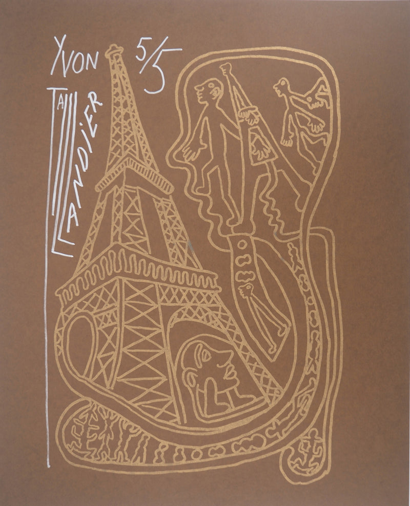 Yvon TAILLANDIER : Paris : La Tour Eiffel en doré sur marron, Sérigraphie originale (vue générale) - Crédit photo : Galerie Art.Paris