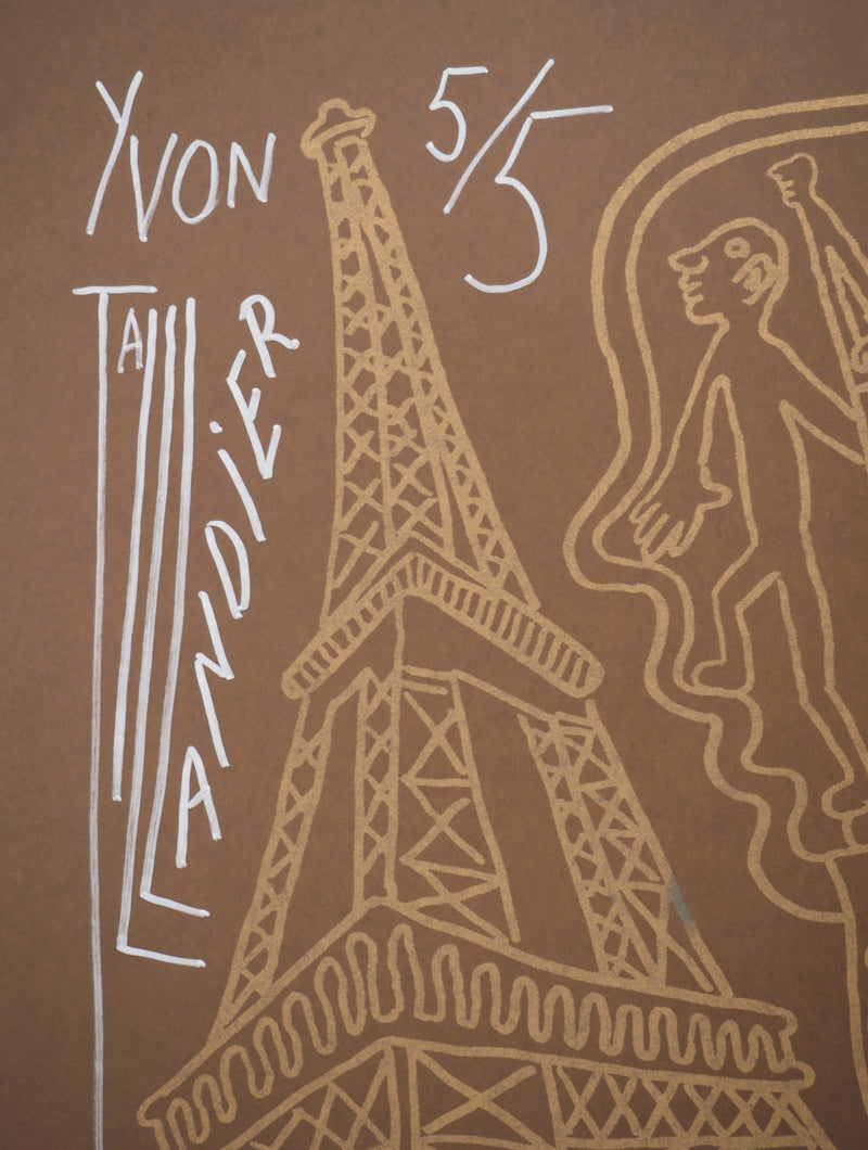 Yvon TAILLANDIER : Paris : La Tour Eiffel en doré sur marron, Sérigraphie originale (photo de détail 2) - Crédit photo : Galerie Art.Paris