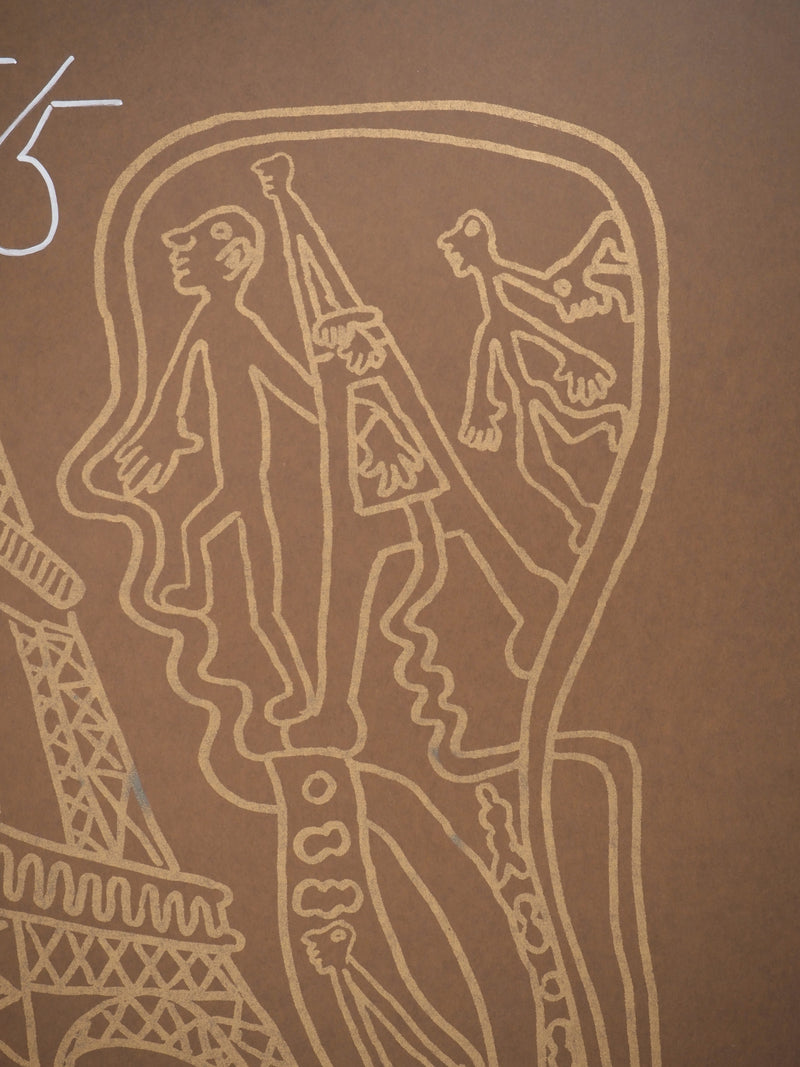 Yvon TAILLANDIER : Paris : La Tour Eiffel en doré sur marron, Sérigraphie originale (photo de détail 5) - Crédit photo : Galerie Art.Paris