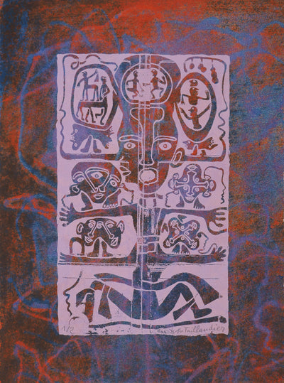 Yvon TAILLANDIER : Totem intérieur coloré rouge, Sérigraphie originale (vue générale) - Crédit photo : Galerie Art.Paris