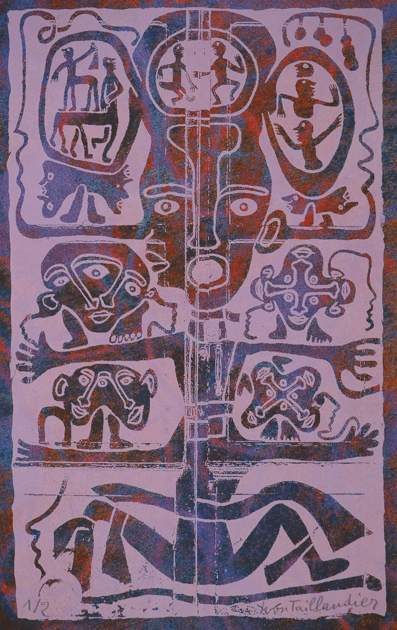 Yvon TAILLANDIER : Totem intérieur coloré rouge, Sérigraphie originale (photo de détail 3) - Crédit photo : Galerie Art.Paris