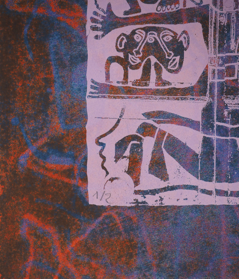 Yvon TAILLANDIER : Totem intérieur coloré rouge, Sérigraphie originale (photo de détail 6) - Crédit photo : Galerie Art.Paris