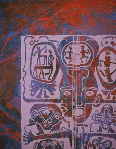 Yvon TAILLANDIER : Totem intérieur coloré rouge, Sérigraphie originale (photo de détail 5) - Crédit photo : Galerie Art.Paris
