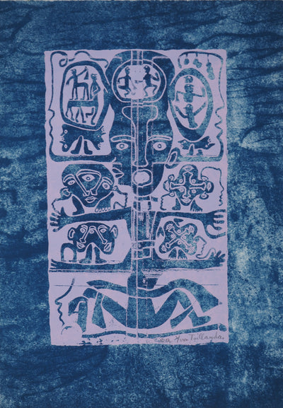 Yvon TAILLANDIER : Totem intérieur coloré bleu, Sérigraphie originale (vue générale) - Crédit photo : Galerie Art.Paris