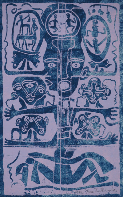 Yvon TAILLANDIER : Totem intérieur coloré bleu, Sérigraphie originale (photo de détail 2) - Crédit photo : Galerie Art.Paris