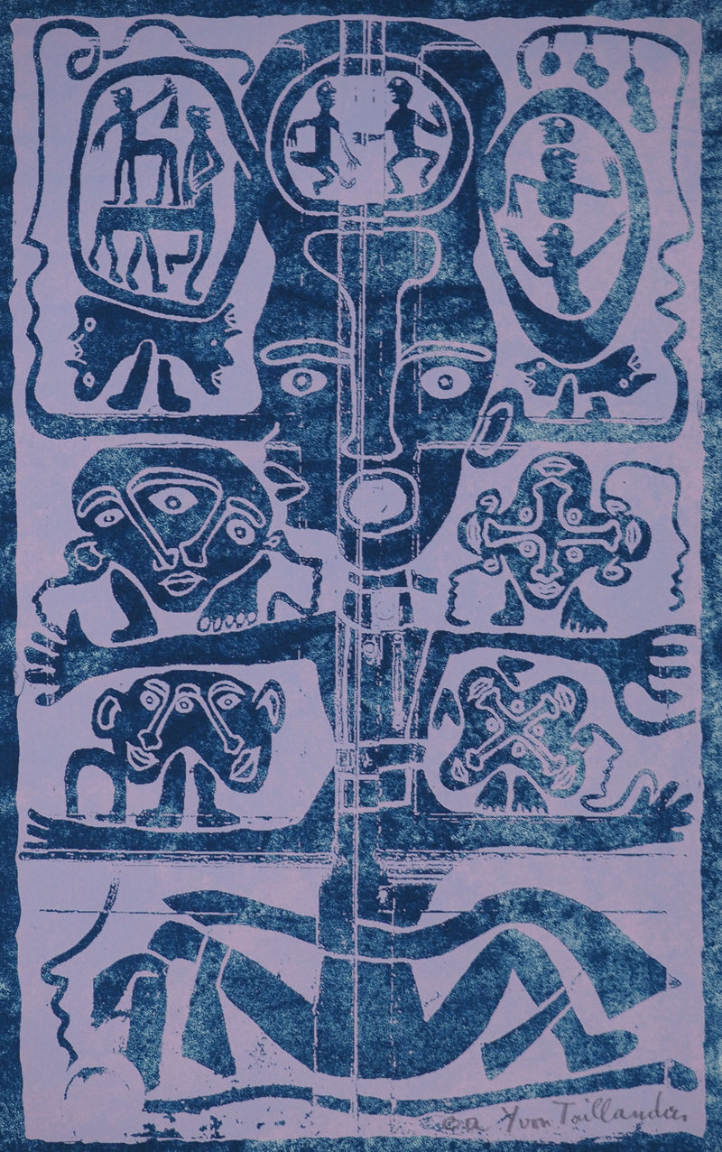 Yvon TAILLANDIER : Totem intérieur coloré bleu, Sérigraphie originale (photo de détail 2) - Crédit photo : Galerie Art.Paris