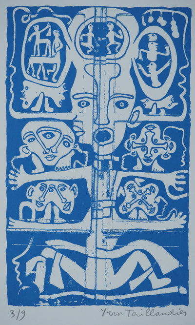 Yvon TAILLANDIER : Totem intérieur en bleu sur bleu, Sérigraphie originale (photo de détail 2) - Crédit photo : Galerie Art.Paris