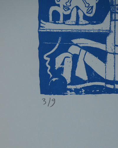 Yvon TAILLANDIER : Totem intérieur en bleu sur bleu, Sérigraphie originale (photo de détail 3) - Crédit photo : Galerie Art.Paris