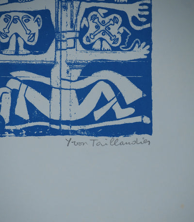 Yvon TAILLANDIER : Totem intérieur en bleu sur bleu, Sérigraphie originale (photo de détail 4) - Crédit photo : Galerie Art.Paris