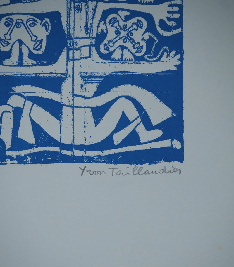 Yvon TAILLANDIER : Totem intérieur en bleu sur bleu, Sérigraphie originale (photo de détail 4) - Crédit photo : Galerie Art.Paris