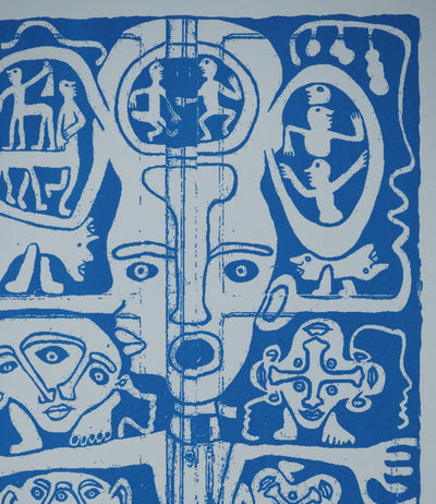 Yvon TAILLANDIER : Totem intérieur en bleu sur bleu, Sérigraphie originale (photo de détail 5) - Crédit photo : Galerie Art.Paris