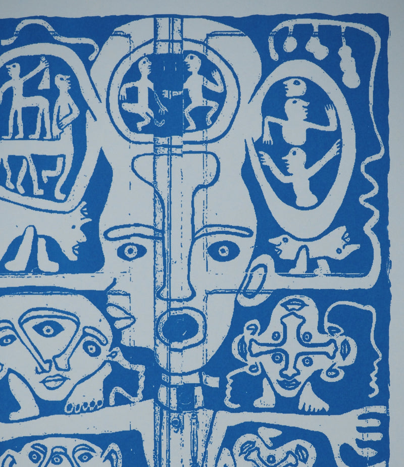 Yvon TAILLANDIER : Totem intérieur en bleu sur bleu, Sérigraphie originale (photo de détail 5) - Crédit photo : Galerie Art.Paris