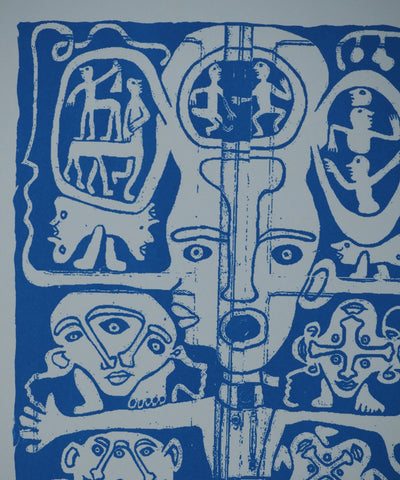 Yvon TAILLANDIER : Totem intérieur en bleu sur bleu, Sérigraphie originale (photo de détail 7) - Crédit photo : Galerie Art.Paris