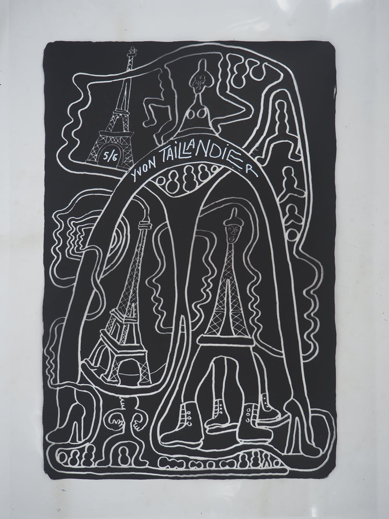 Yvon TAILLANDIER : La parisienne en noir sur rhodoïd, Sérigraphie originale (vue générale) - Crédit photo : Galerie Art.Paris