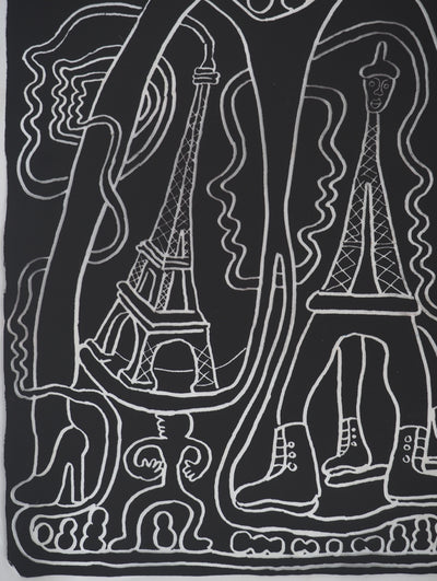 Yvon TAILLANDIER : La parisienne en noir sur rhodoïd, Sérigraphie originale (photo de détail 3) - Crédit photo : Galerie Art.Paris