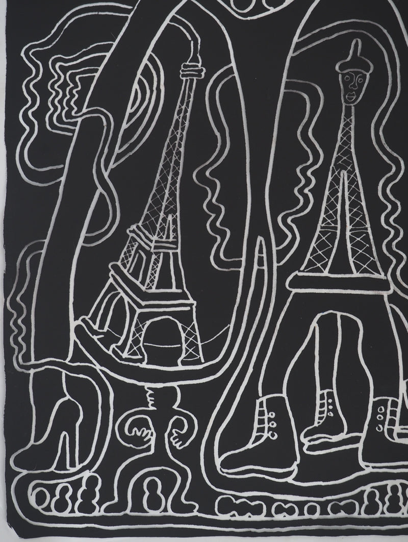 Yvon TAILLANDIER : La parisienne en noir sur rhodoïd, Sérigraphie originale (photo de détail 3) - Crédit photo : Galerie Art.Paris