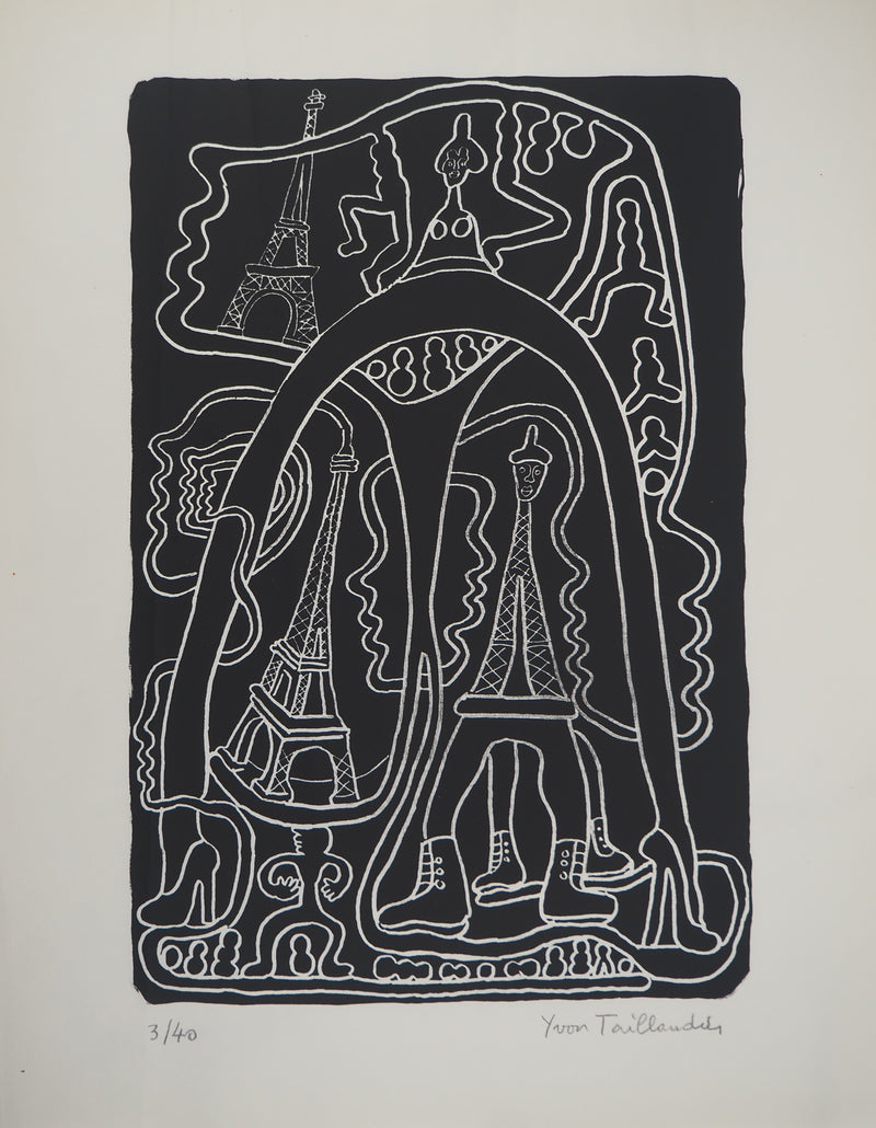 Yvon TAILLANDIER : La parisienne en noir sur blanc, Sérigraphie originale (vue générale) - Crédit photo : Galerie Art.Paris