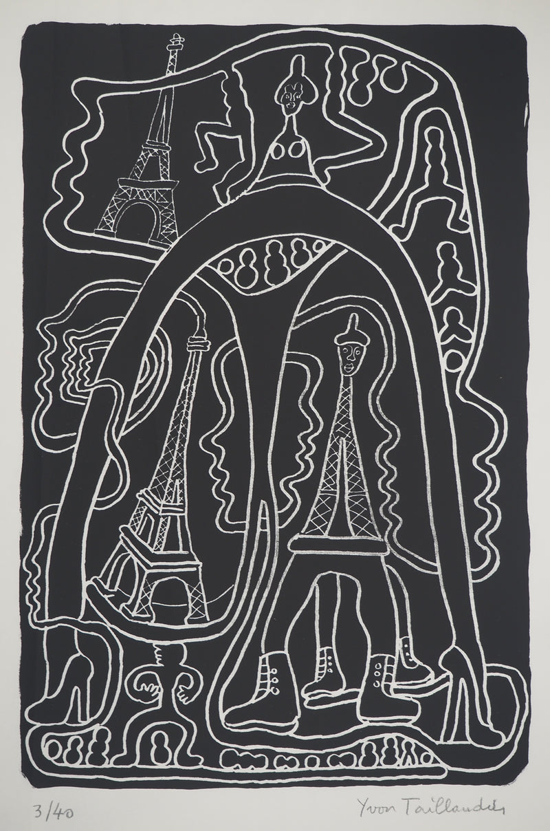 Yvon TAILLANDIER : La parisienne en noir sur blanc, Sérigraphie originale (photo de détail 2) - Crédit photo : Galerie Art.Paris