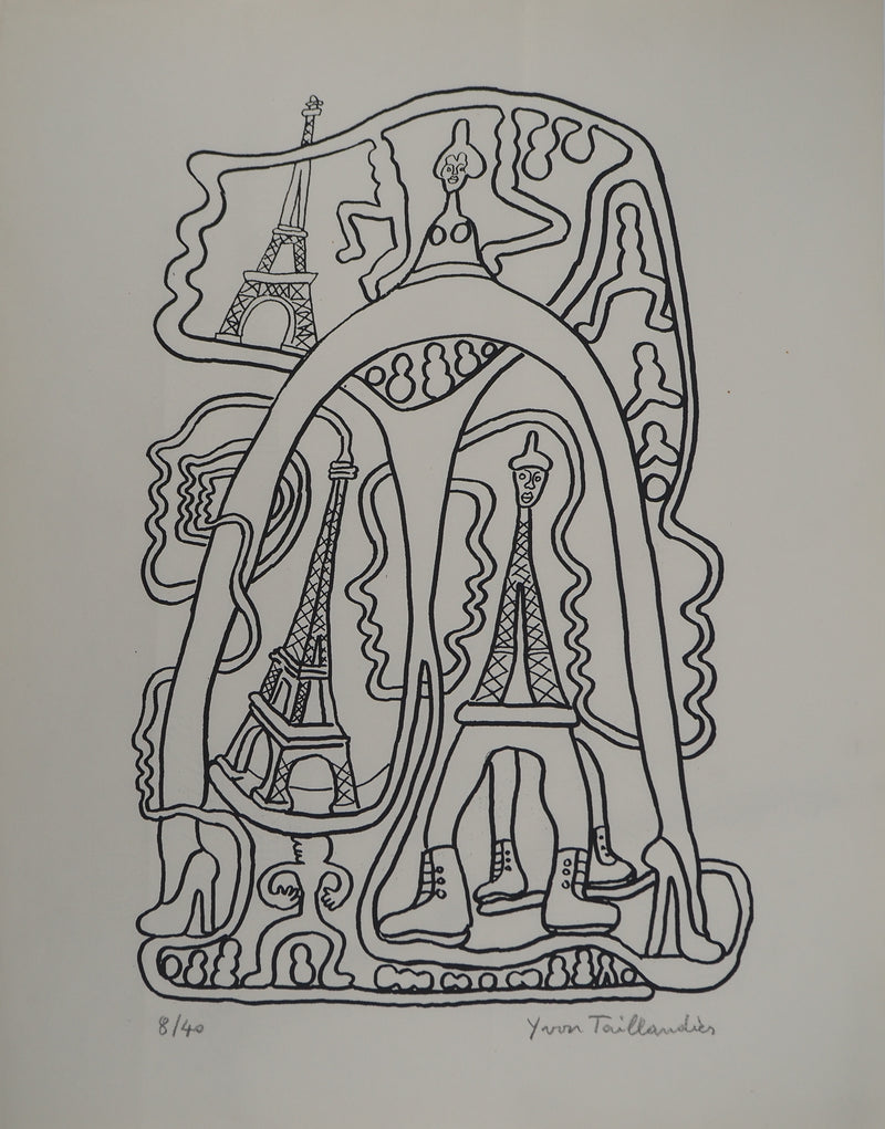 Yvon TAILLANDIER : La parisienne en traits noir sur blanc, Sérigraphie originale (vue générale) - Crédit photo : Galerie Art.Paris