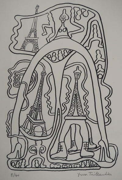Yvon TAILLANDIER : La parisienne en traits noir sur blanc, Sérigraphie originale (photo de détail 3) - Crédit photo : Galerie Art.Paris
