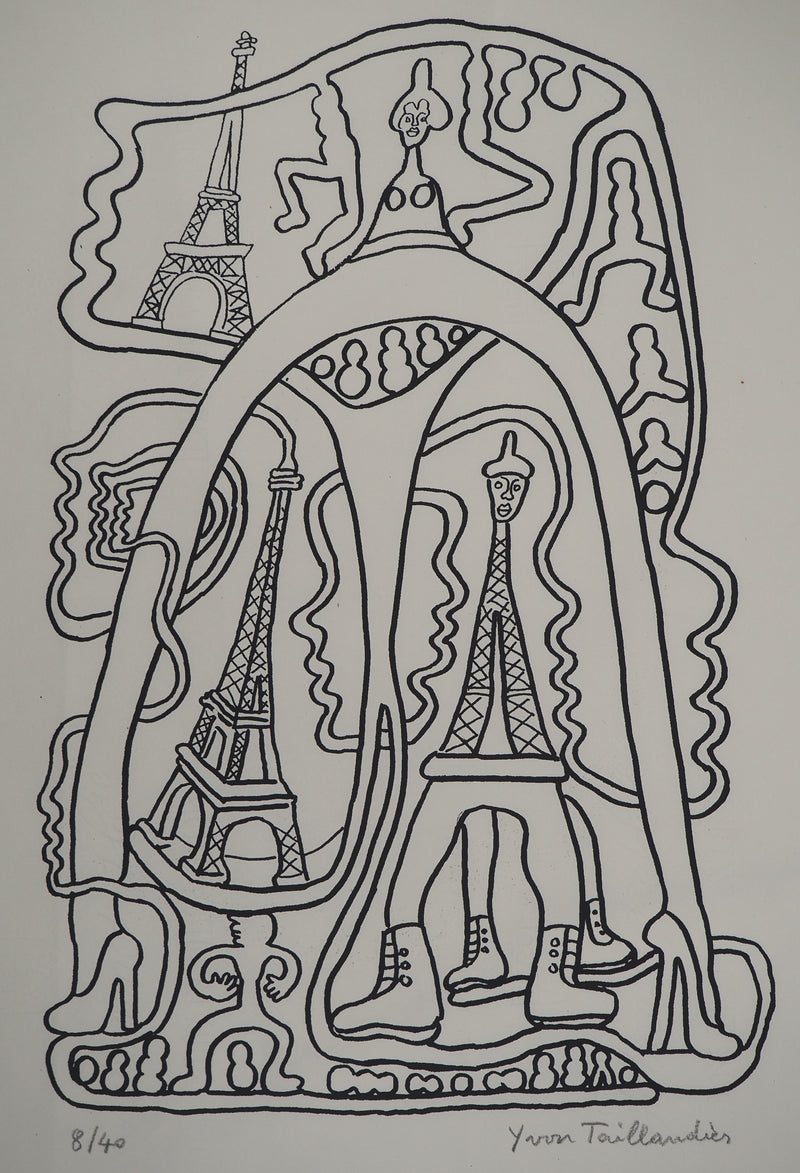 Yvon TAILLANDIER : La parisienne en traits noir sur blanc, Sérigraphie originale (photo de détail 3) - Crédit photo : Galerie Art.Paris